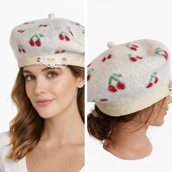 Maeve Anthropologie Cream Cherry Print Wool Blend Beret main image 13